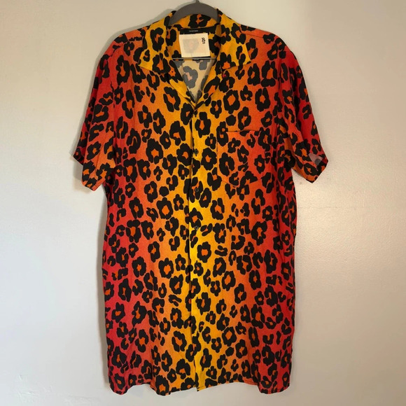 R13 Dresses & Skirts - R13 Skater Leopard Mini Shirt Dress Multi Orange Size M